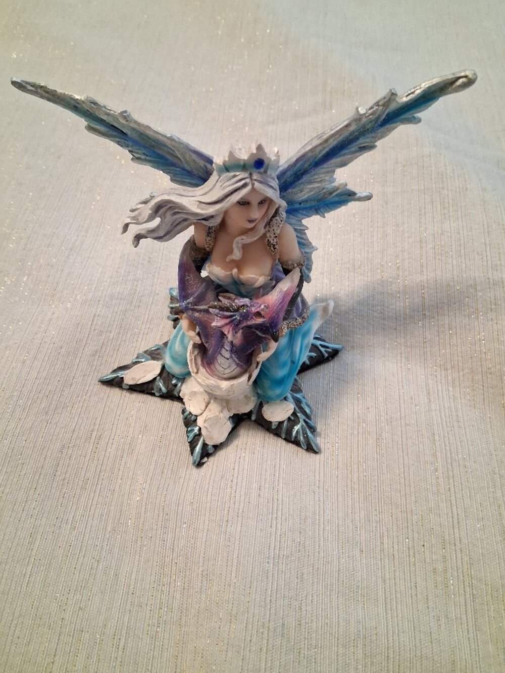 Ice Fairy Queen Figurine with baby dragon resin Mythical Collectible Mystical